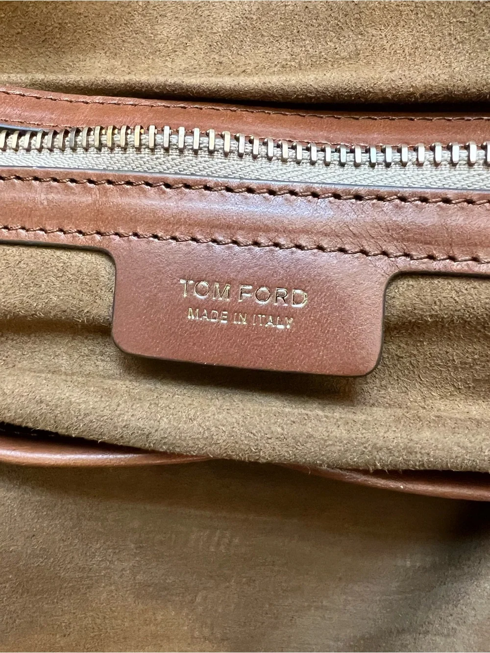 Authentic Tom Ford Cream Canvas Large Tote Bag with Brown Leather Handles